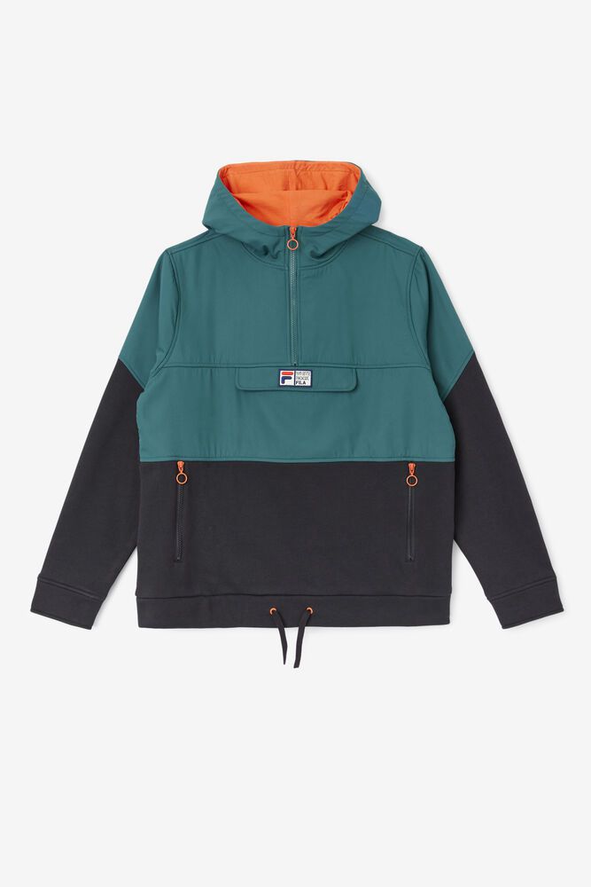 Fila Hoodie Panske Volga 1/2 Zip Čierne/Zelene - COGVE7524